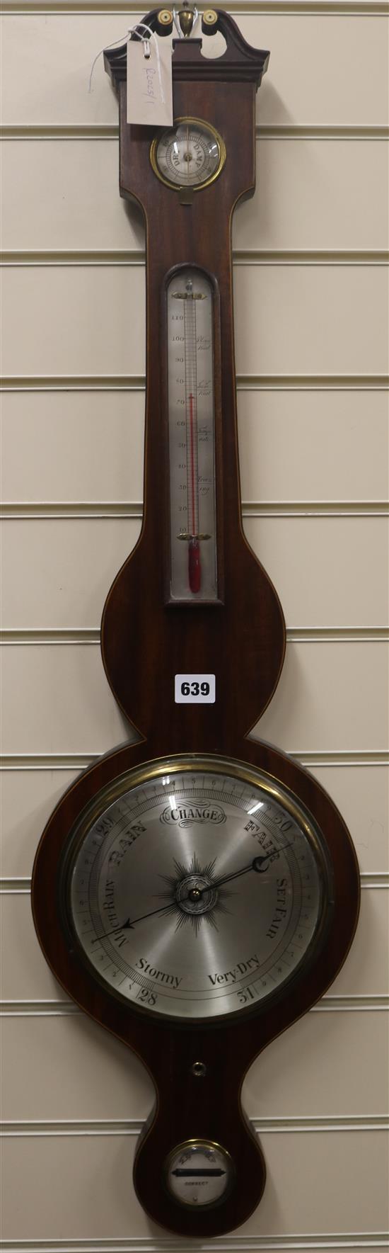 A Regency mahogany wheel barometer, H.98cm